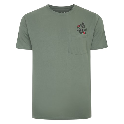 Bigdude T-Shirt mit Totenkopf-Print und Tasche, Salbeigrün, groß